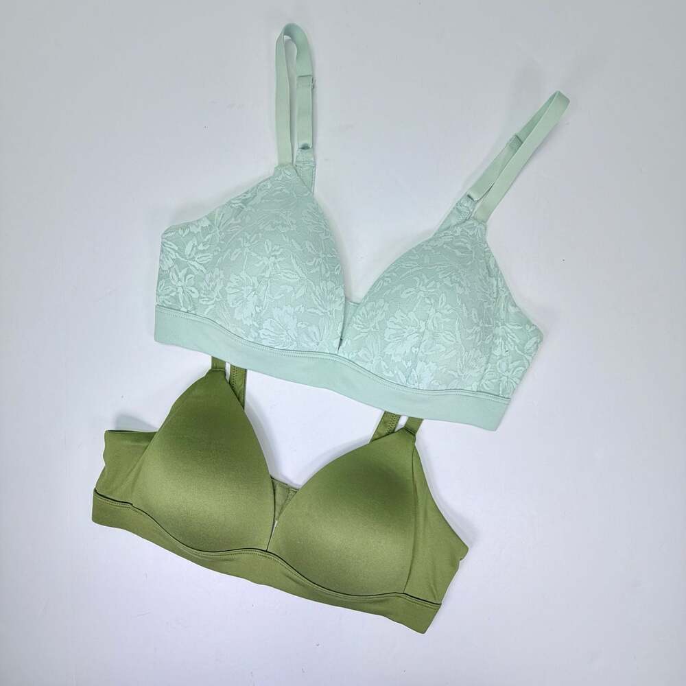 Auden Lightly Lined Wirefree Bra - Set of 2 (Green and Mint Lace) - Picture 2 of 5